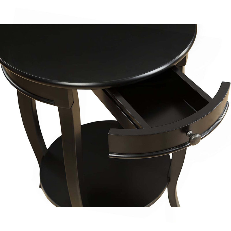 Table d'appoint ronde avec 1 tiroir et rangement ouvert, Noir