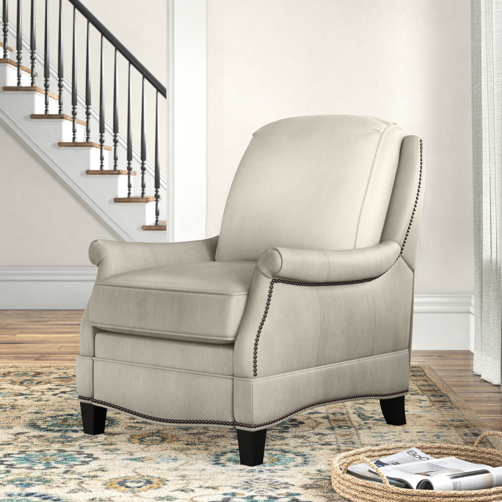 Dunlevy Genuine Leather Recliner, Shoreham Cream Top Grain Leather