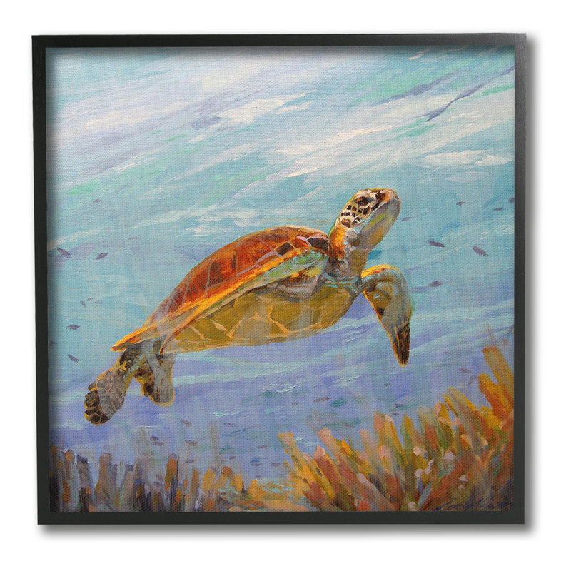 Tortue parmi les récifs coralliens, estampe numérique par Sandy Nelson, H 17 po x l 17 po
