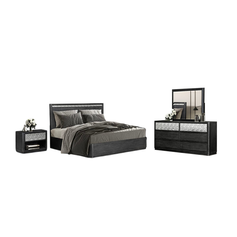 Ensemble de chambre avec grand lit 4 pièces Zoko, bois de frêne gris Zoko