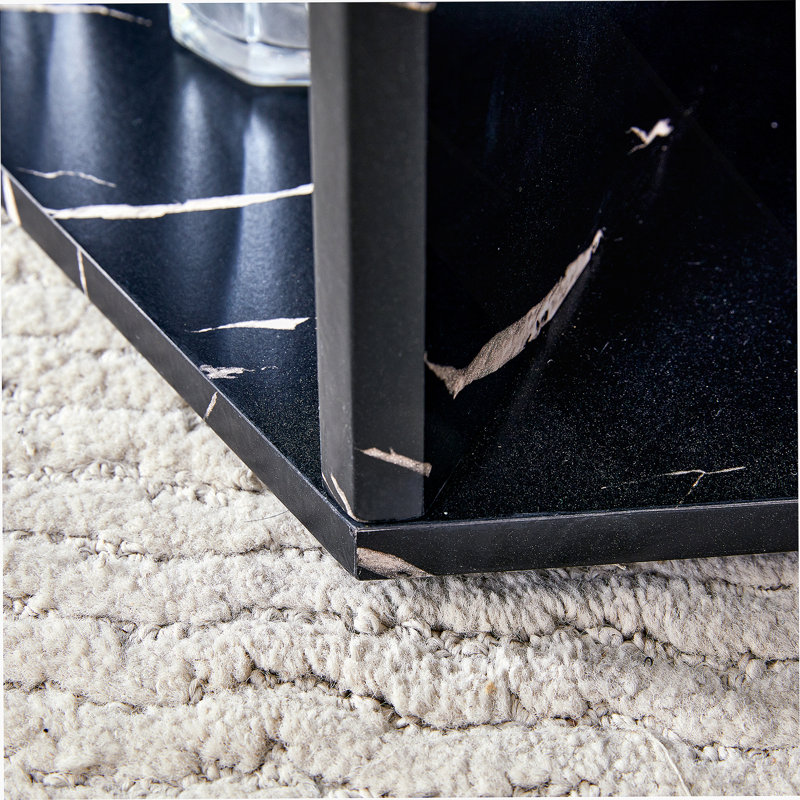 Table basse hexagonale en panneau de fibres à densité moyenne, autocollants à motifs caractéristiques, Noir