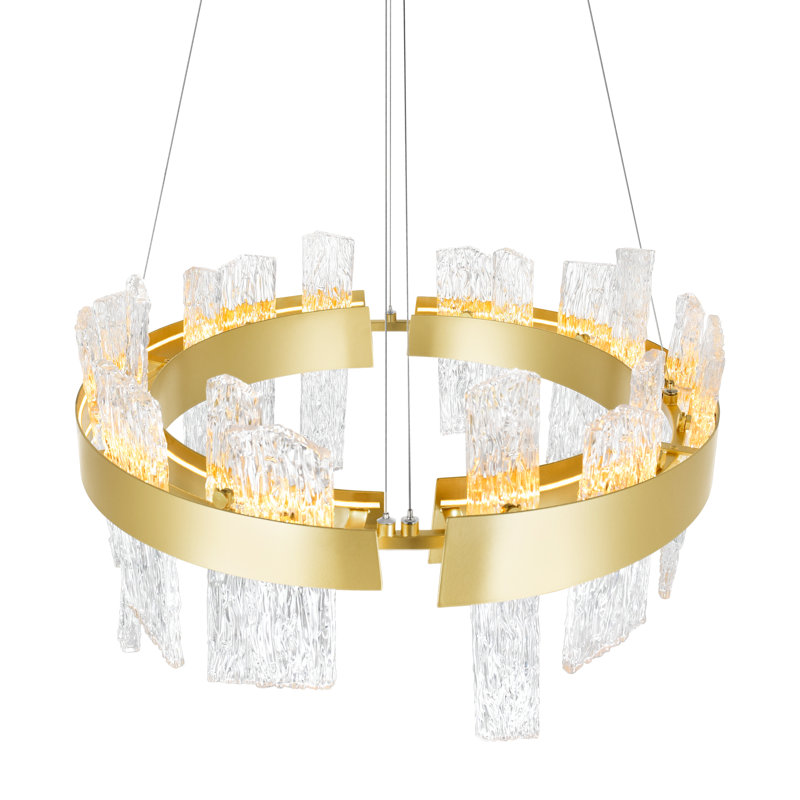Lustre 24 lumières DEL en or satiné, Or satiné, H 14 po x l 24 po x P 24 po