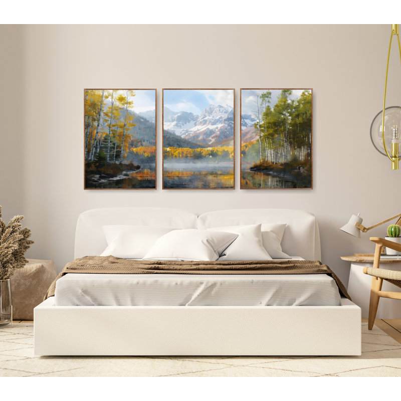 Colorado Photography Print - Aspen, Extra Large Set of 3 Mountains Watercolor Posters, 47" H x 99" W x 1.5" D, Wrapped Canvas