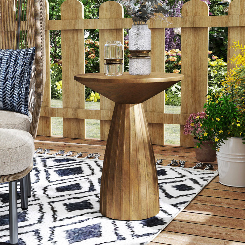 Small Patio Side Table, Metal Outdoor Side Table No Assembly, Brown