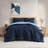 Solid Reversible Blue Comforter Set With Sheet Set-113301467