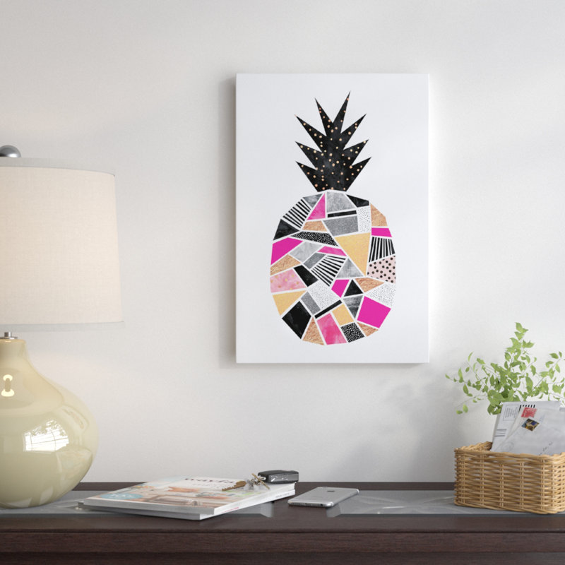 « pretty ananas », impression sur toile tendue, H 26 po x l 18 po x P 1,5 po, Toile avec cadre noir, Pas de tapis