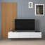 Meuble télé moderne avec panneau mural Azhaan, blanc et chêne, 70,9 x 11,8 x 23,6 pouces | 100% panneau de particules enduit de mélamine, épaisseur: 0,7 pouce | Design scandinave élégant, parfait pour le salon et les espaces de divertissement-1000784653