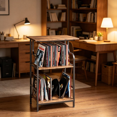 Support pour tourne-disque en vinyle avec grand bureau, table tournante à 3 niveaux pour le rangement des disques, table de bout rustique en bois pour le salon, la chambre à coucher et le bureau