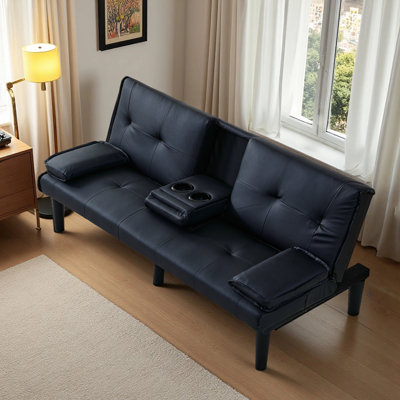 67" Faux Leather Upholstered Foldable Futon Sofa Bed