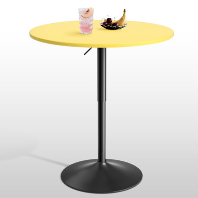 Table bistro 32 ", table basse réglable à hauteur de bar ronde avec base en métal et plateau en bois
