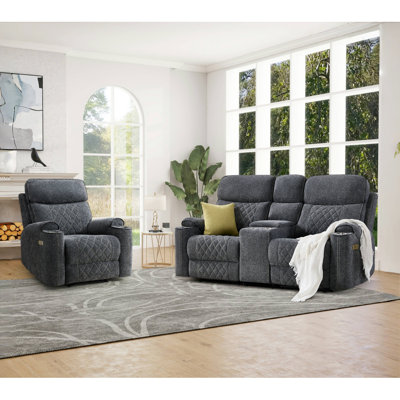 2-Piece Modern And Overstuffed Soft Chenille Power Reclining Living Room Set