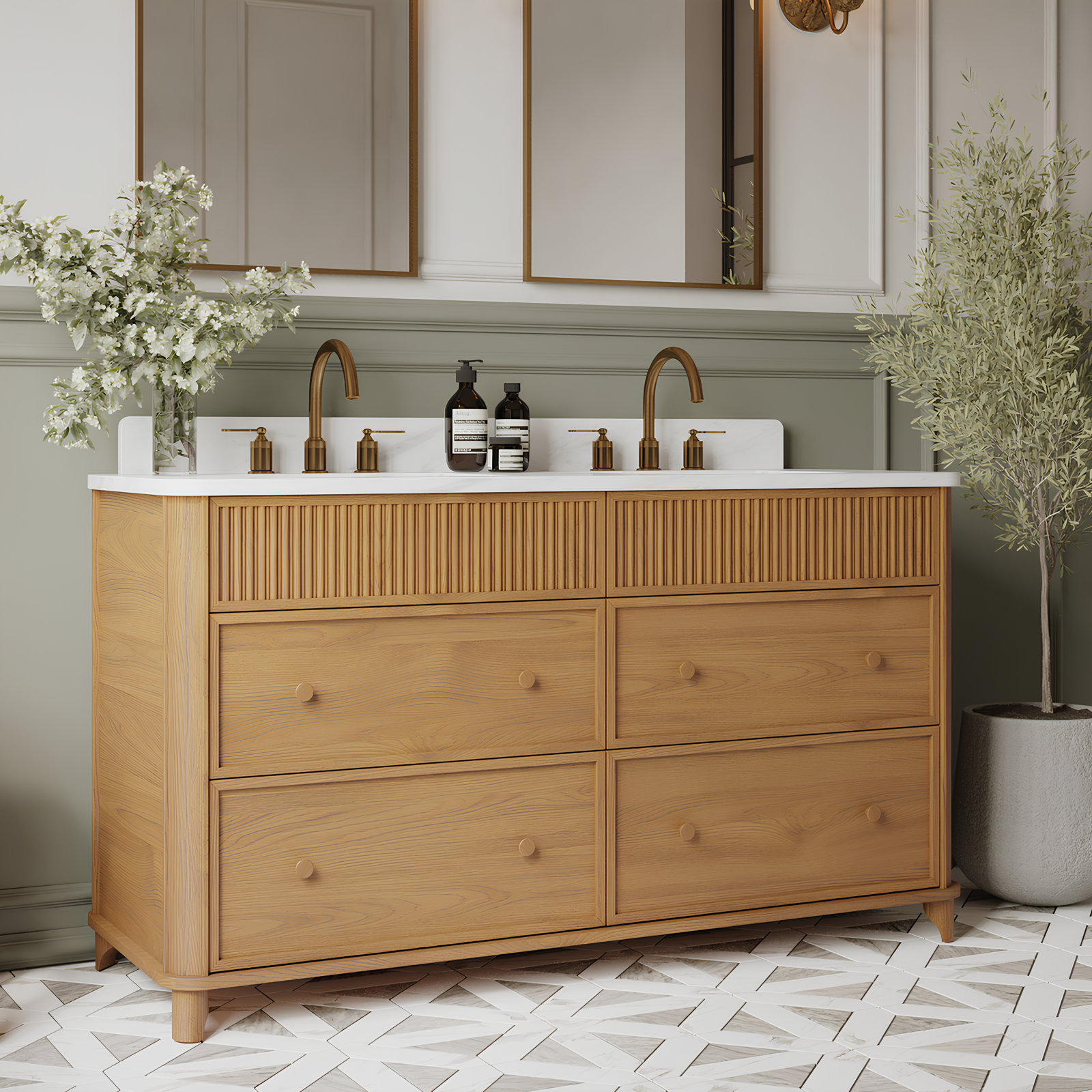 Kennedy Oak Single Bathroom Vanity, Enhanced Natural Oak, 60"