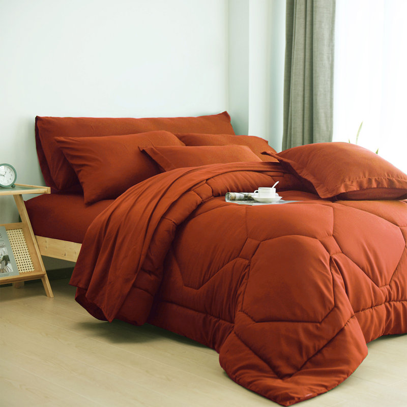 8 PCS Modern Comforter Set with Sheets All Season Bed in a Bag, Terracotta, Queen Comforter + 7 Additional Pieces