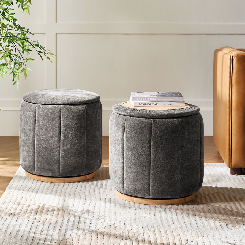 Ensemble de 2 repose-pieds avec rangement en bois massif Burchard, Gris