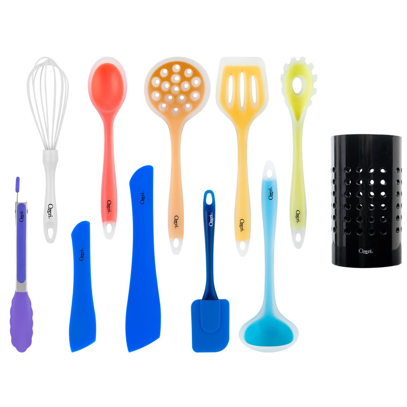 Ozeri 11-Piece Multicolor Silicone Kitchen Utensil Set with Holder