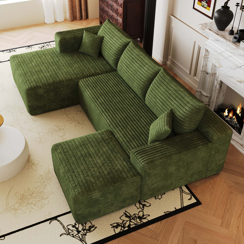 Canapé modulaire Cloud sans assemblage requis, Velours côtelé vert, 32.3" H x 103" W x 67.7" D, Orienté vers la gauche