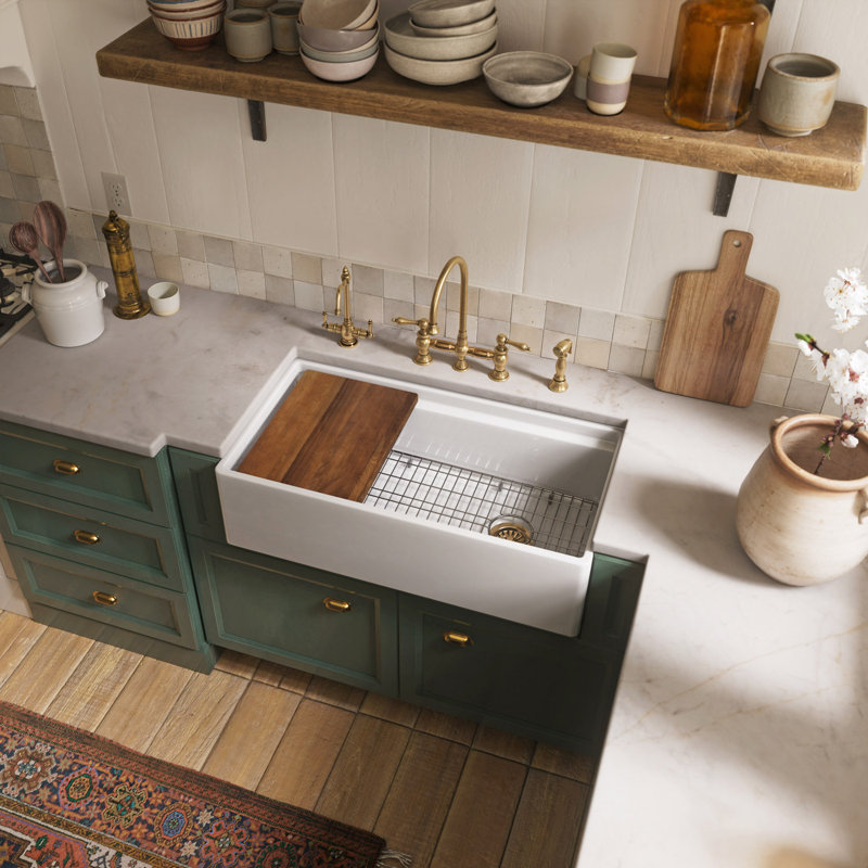 Whitehaus Collection Bridge Faucet with Long Gooseneck Swivel Spout, Lever Handles and Solid Brass Side Spray, Lever Handle
