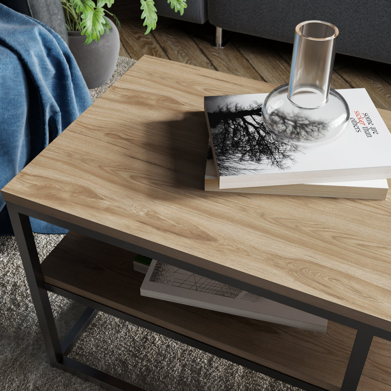 Deamontae 110cm W Coffee Table, Natural Wood, Black