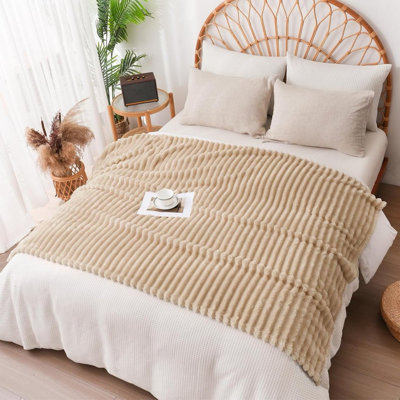 Striped Plush Lightweight Throw Blanket, Ultra Soft & Cozy for Sofa Couch Bed, Machine Washable