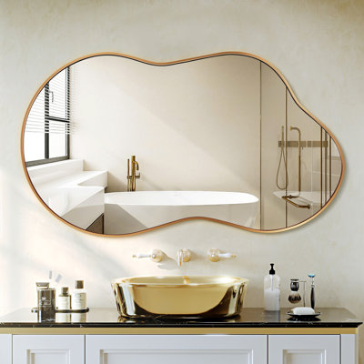 26" x 46" Large Asymmetrical Bathroom Wall Mirror, Modern Aluminum Framed Vanity Accent Mirror