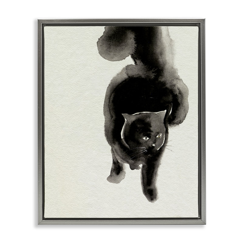  «Fierce Black Cat» par Melissa Wang, Cadre flottant gris lustré, H 31 po x l 25 po