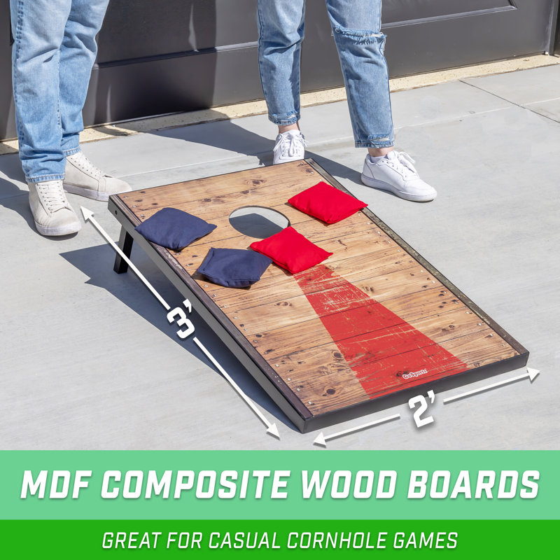 Rustic Wood Cornhole Set with Bean Bags and Carrying Case