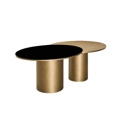 Cerryn 79" Modern Sculptural Irregular Dining Table With Glass & Top And Gold Metal Base – Statement Dining Room Table