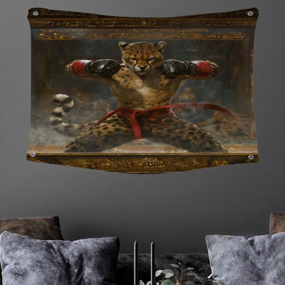 Boxing Cheetah Wall Tapestry -  Wildlife Wall Decor