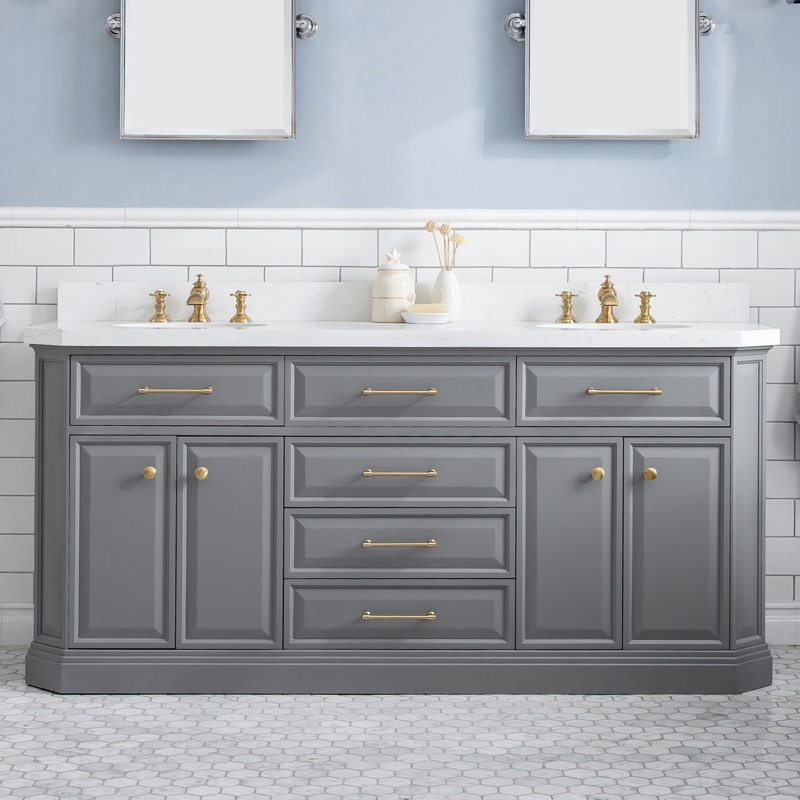 Palace 72'' W Double Vanity, Cashmere Gray, Satin Brass