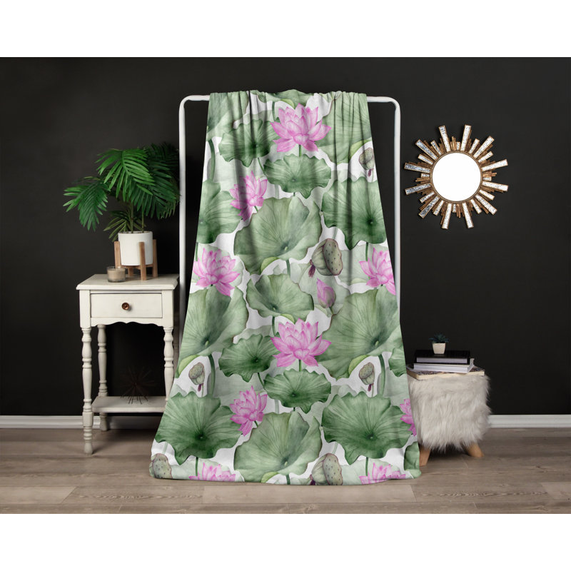 Throw Blanket, 68" W x 80" L, Floral/Abstract, Green/Pink