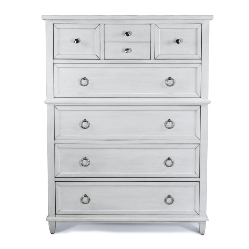 Commode 7 tiroirs Point Breeze - blanc frais avec finition glacis gris doux