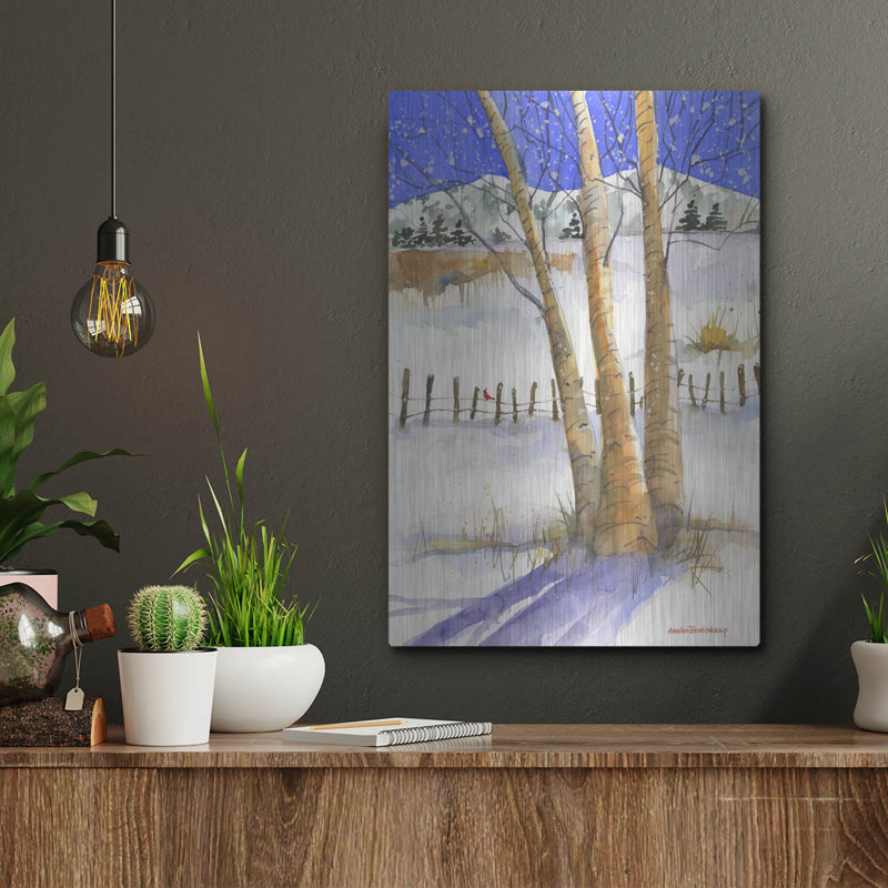 Art mural en métal «Birch With Cardinal» par Annelein Beukenkamp, H 16 po x l 12 po
