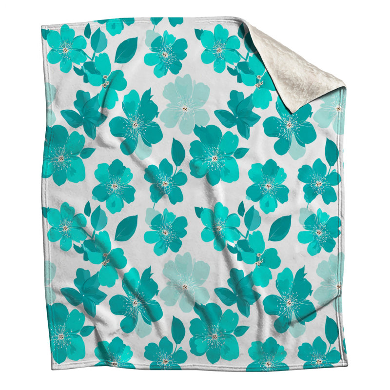 Jeté Floral, L 80 po x l 60 po, Motif floral bleu clair