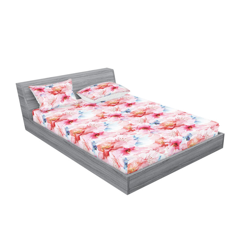 Drap-housse et taies décoratives 3 pièces Ambesonne, Bleu doux, rose pâle / floral
