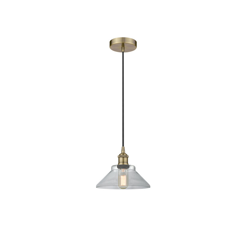 Luminaire suspendu conique à 1 lumière Choccolocco, Laiton antique, Transparent