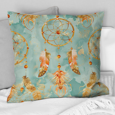 Coussin boho brun et turquoise Dreamcatcher IV - Boho