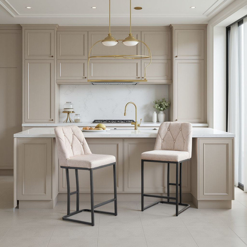 Ensemble de 2 tabourets de bar rembourrés à hauteur de comptoir pour îlot de cuisine, Blanc