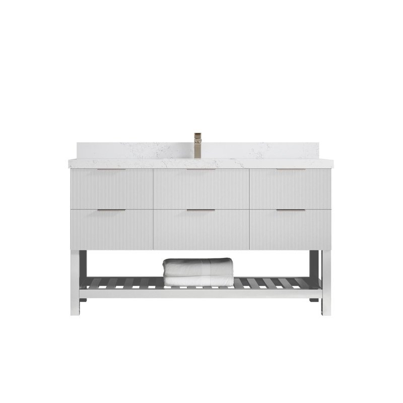 Meuble-lavabo simple 60 po avec plateau en quartz Catalina