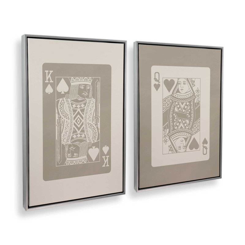 Ensemble de 2 reproductions sur toile de cartes Beige, Chrome poli, H 19 po x l 26 po