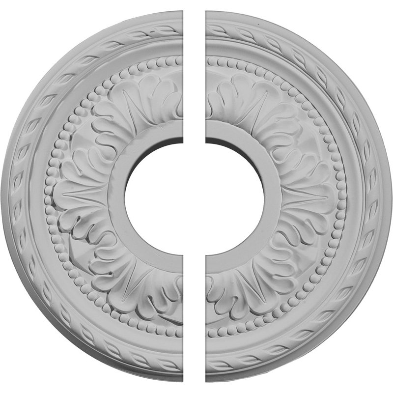 Endurathane Palmetto Ceiling Medallion, 11 3/8"OD x 3 5/8"ID x 7/8"P (Fits Canopies up to 4 1/2"), Two Piece, Factory Primed