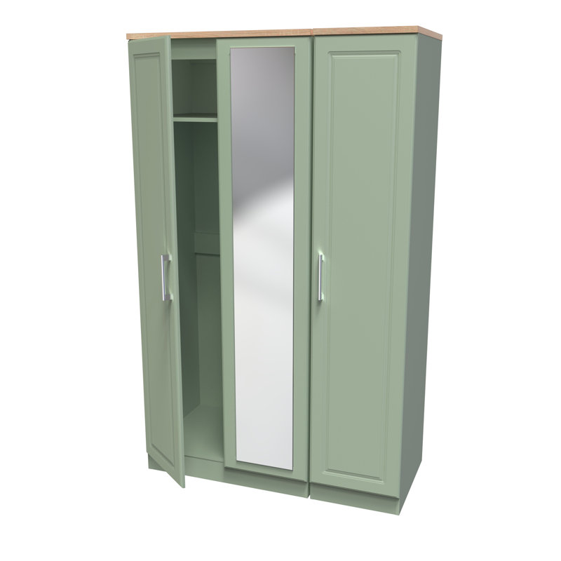 Aalysia Tall Triple Mirror Wardrobe , Reed Green/Bardolino Oak, 182" H x 111" W x 53" D