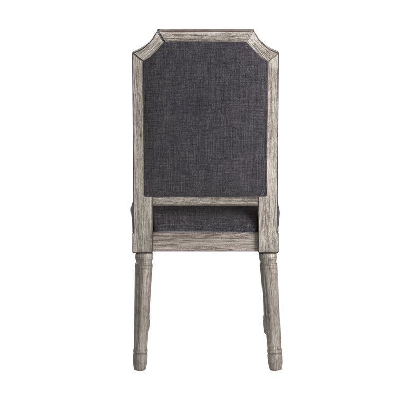 Hildemar 20.5'' H Linen Upholstered Side Chair, Dark Gray, Antique Gray Oak