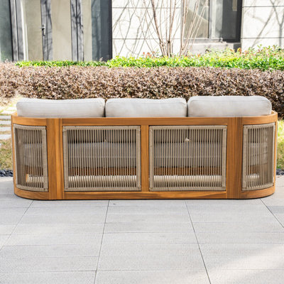 Brewsty Acacia Wood Patio Sofa With Cushions