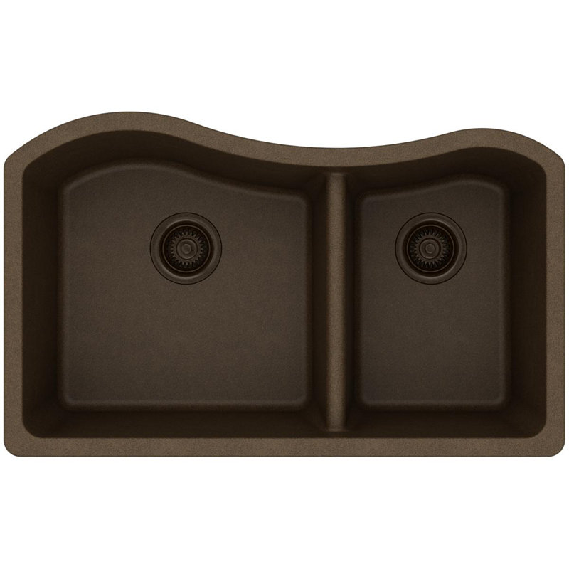Évier de cuisine à double cuve encastrable 32-1/2 po x 20 po x 10 po Quartz Classic, Moka
