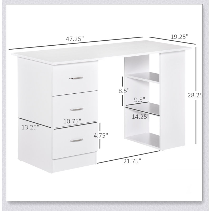 47" Modern Home Office Computer Desk Bookcase Combo Writing Table Workstation with 3 Drawer