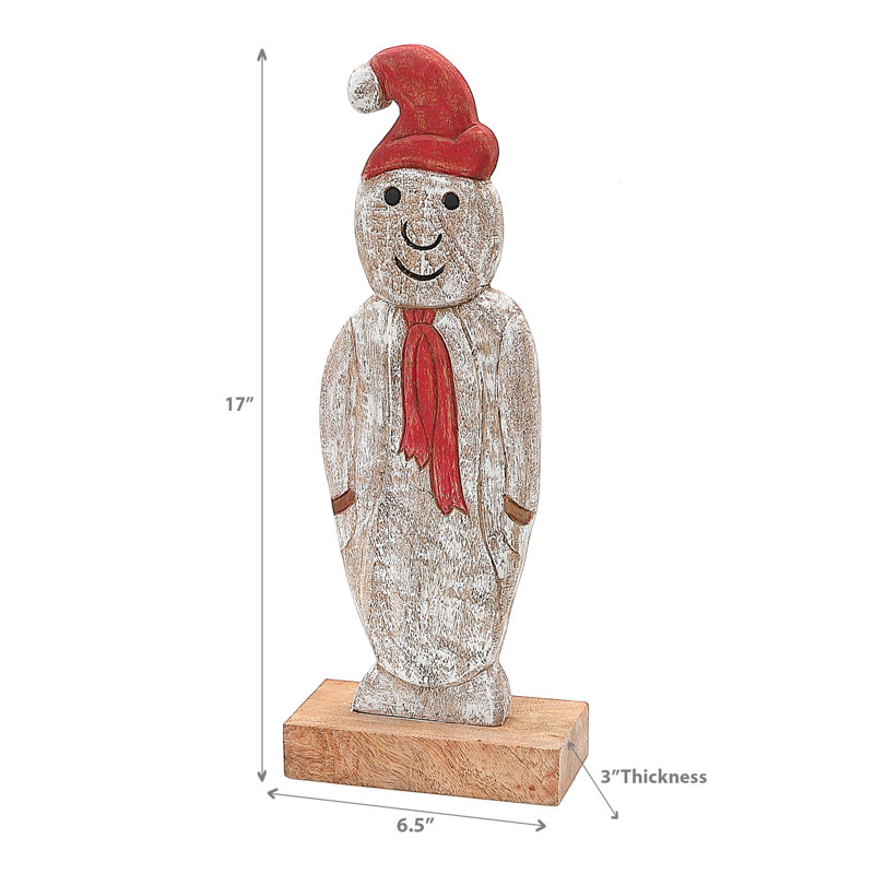 Bonhomme de neige de Noël en bois de manguier sur base