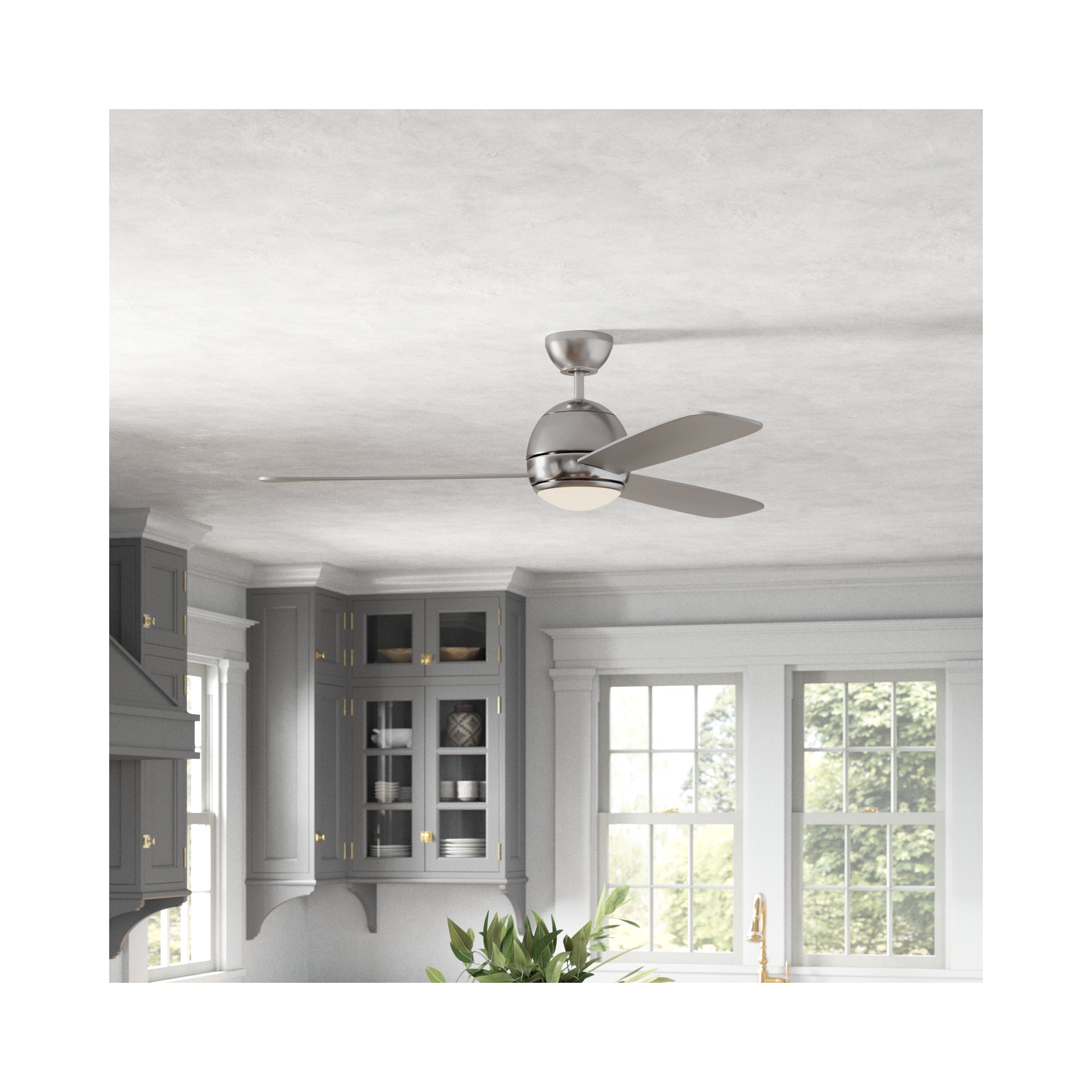 Erina 52'' 3 Blade Ceiling Fan with LED Light Kit, Brushed Steel, Silver