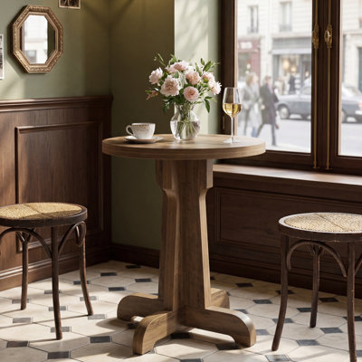 Petite table de bar ronde 29,5 "pour 2 personnes, table de pub de style campagne avec repose-pieds, table de salle à manger en bois pour café, bars, restaurant, utilisation commerciale