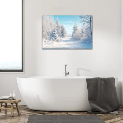 Art mural sur toile grand paysage d'hiver, impression de chemin de pin enneigé, décoration murale de Noël, art moderne sur toile pour salon, prêt à être suspendu, 36 po x 48 po
