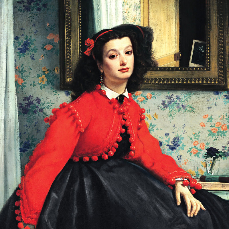 Portrait de Mlle. L.L. Young (jeune femme en blouson rouge), 1864, reproduction de peinture à l'huile sur toile encadrée